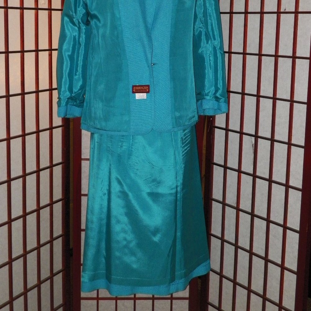 VTG Harrington Square 2PC Blue Skirt Jacket Suit - Picture 4 of 9